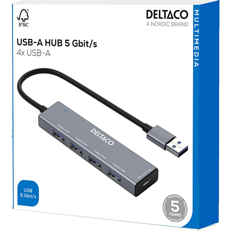 Deltaco USB-A 4-port - grå