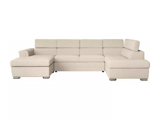 Canapé panoramique 6 places Paola convertible avec 2 coffres en velours côtelé - Beige - L320,5 x P188 x H76cm - Loungitude