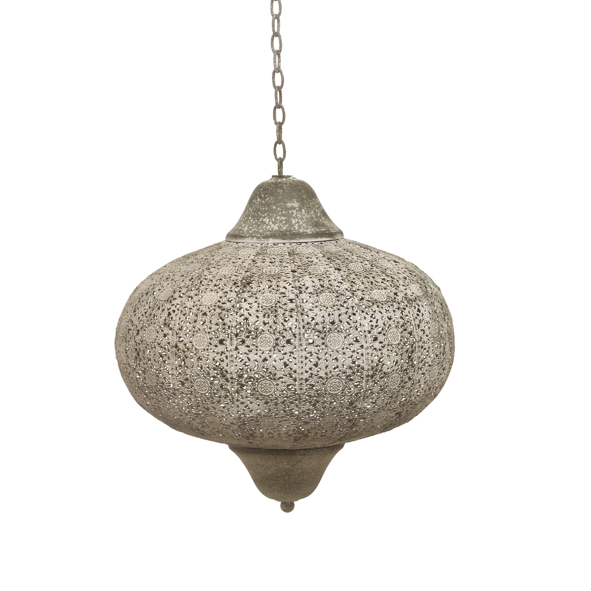 Windlicht 'Taiyang' hängend, antik silber, Ø 33,5, H 37 cm von fischer's lagerhaus