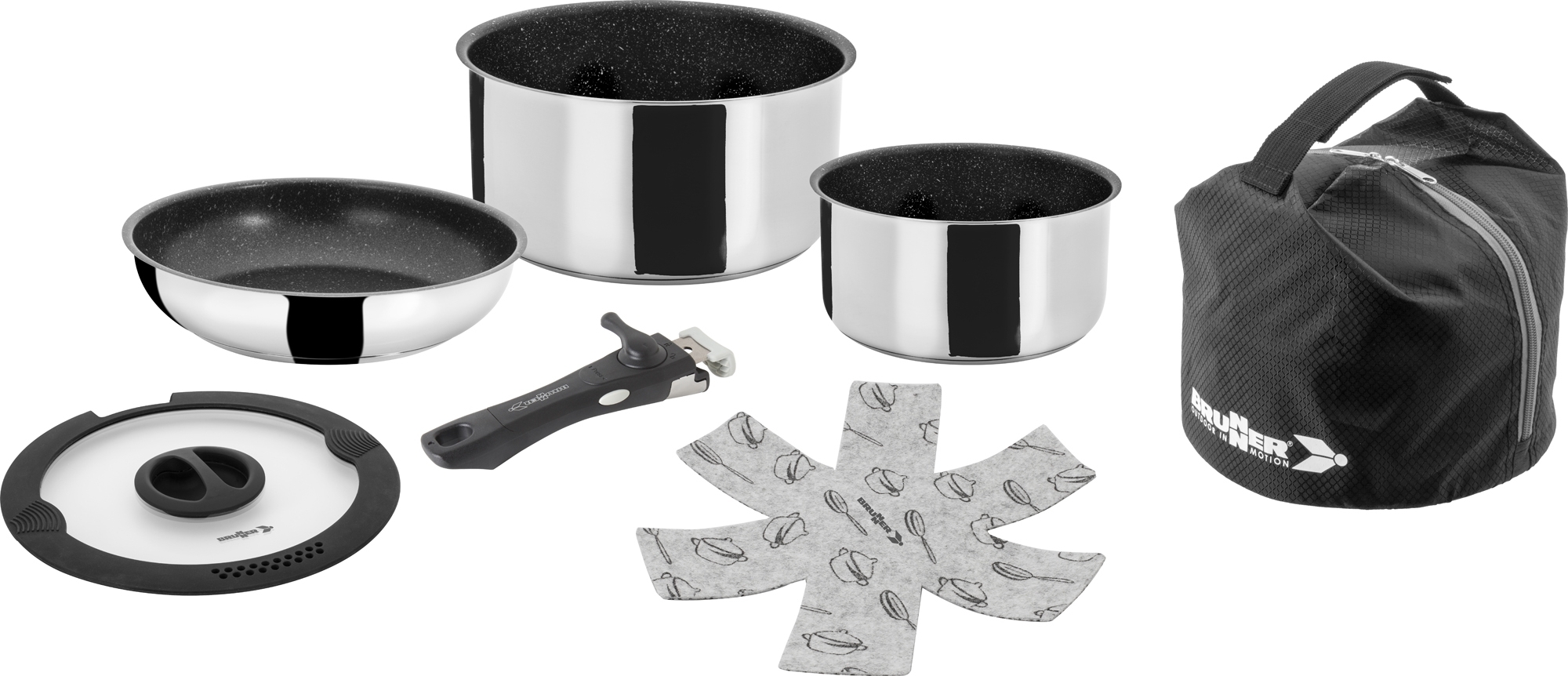 Brunner Academy Mini Kochset mit Pfanne und Töpfen 5-teilig mit Transporttasche