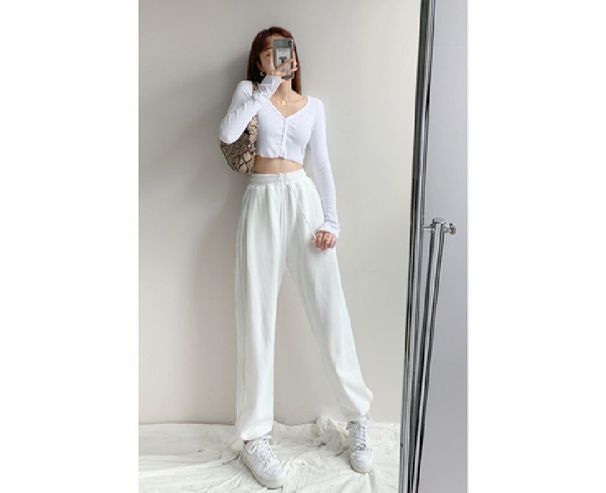 KONGER - Hoge taille effen joggingbroek
