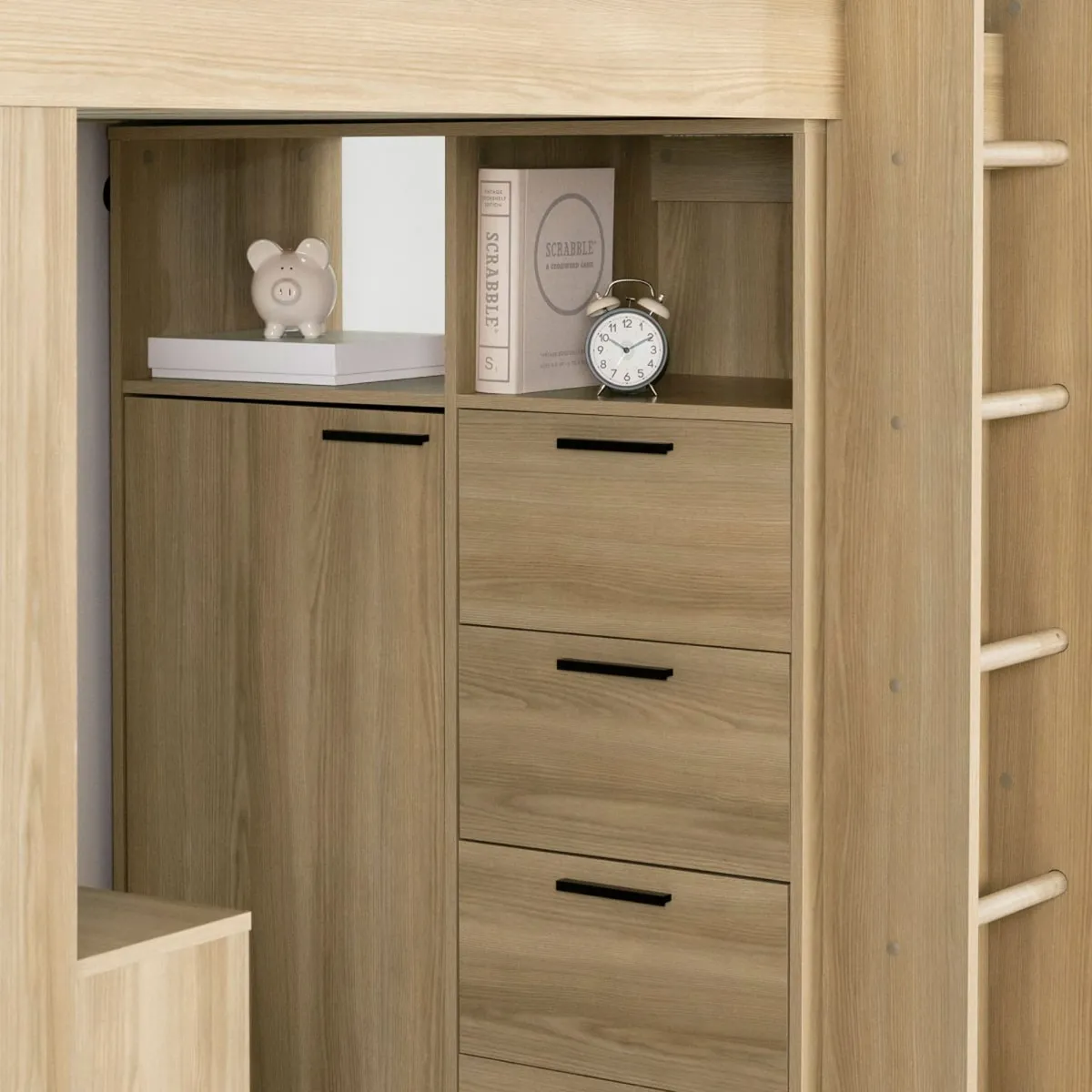 South Shore Lit Simple Mezzanine avec bureau - Logik Naturel