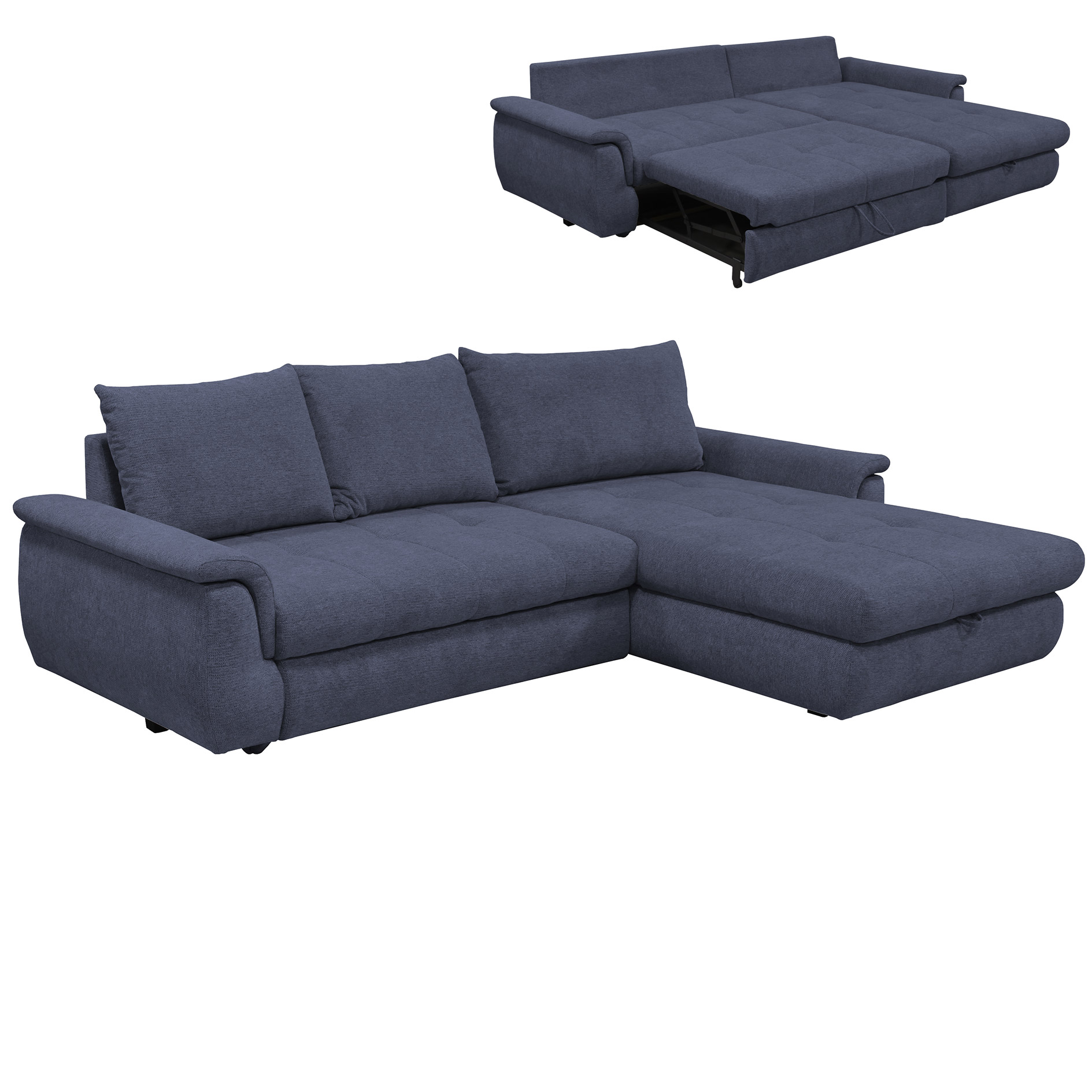Ecksofa - navy - mit Liegefunktion - Staukasten rechts