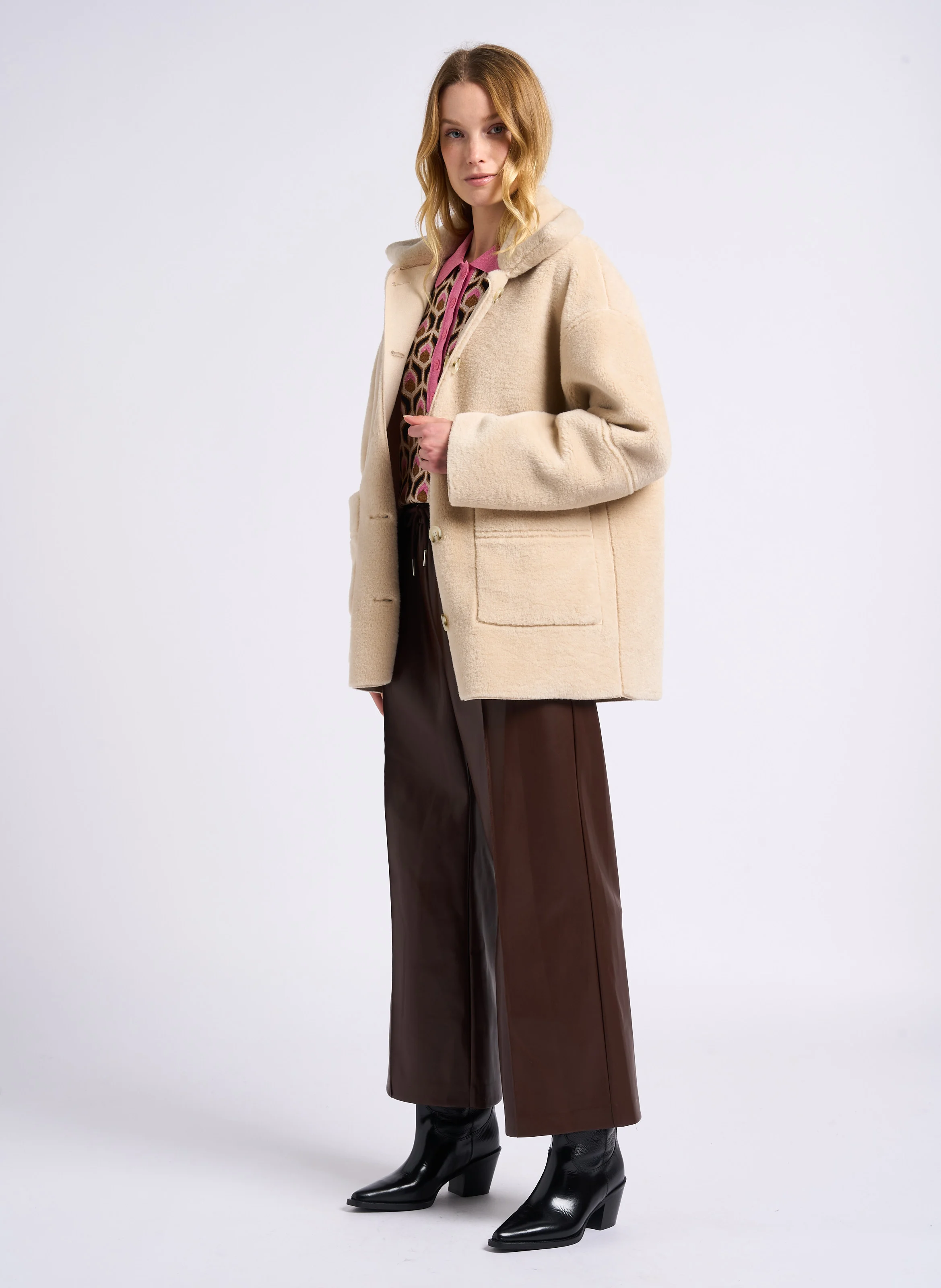ELHO - Manteau col classique en fausse fourrure | Beige