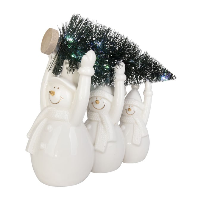Schneemänner mit Baum und LED - ca. 17,5 x 7,5 x 17 cm