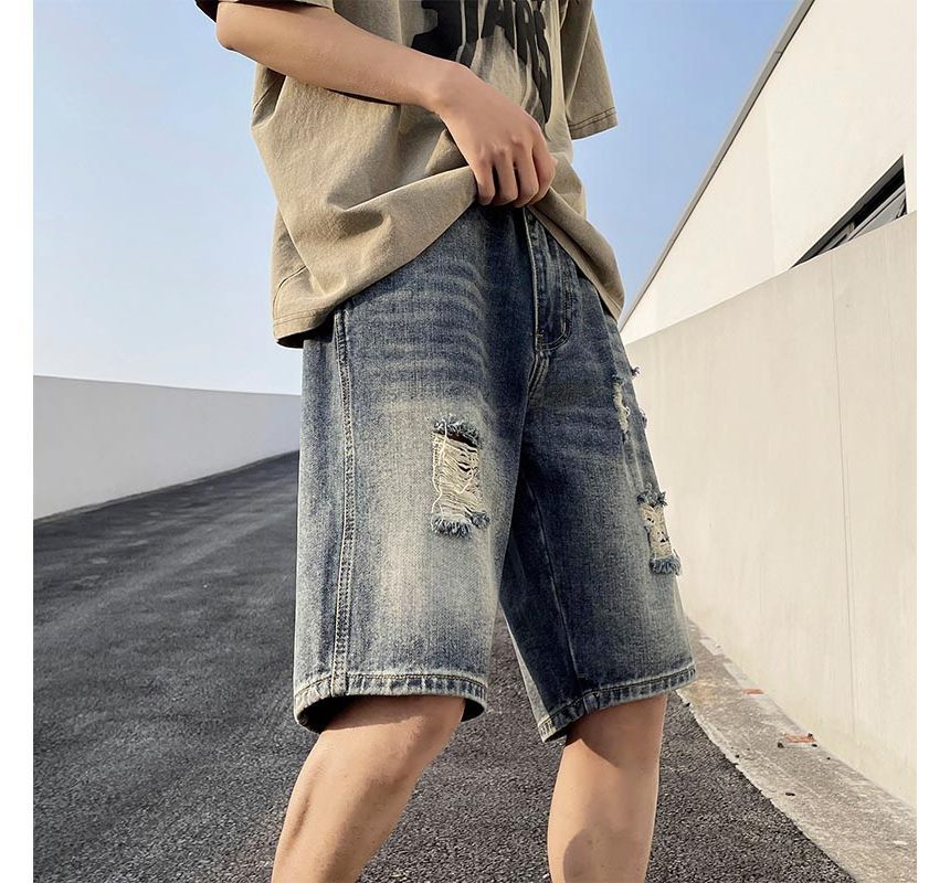 Whyessa - Versleten rechte denim shorts