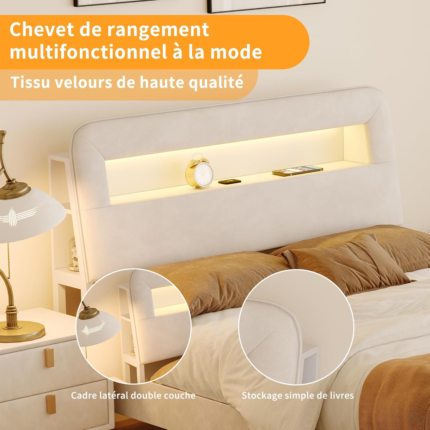 DULRLLY Bett 140x200 cm mit Stauraum, Polsterbett Doppelbett mit Schubladen, Kopfteil mit LED und USB-Anschlüssen,Jugendbett Stauraumbetten für Erwachsene und Jugendliche, Ohne Matratz