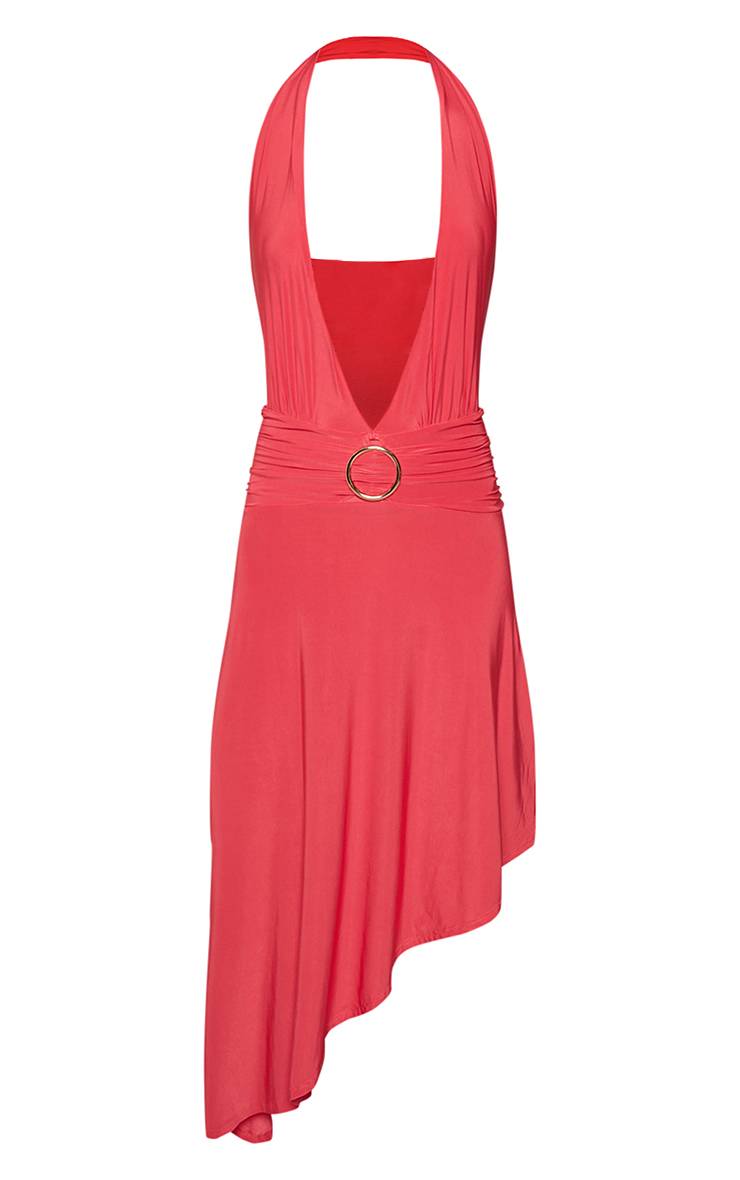 Rose Fuchsia Robe Maxi Asymétrique À Double Couche En Jersey Fluide Avec Décolleté Plongeant Et Finitions