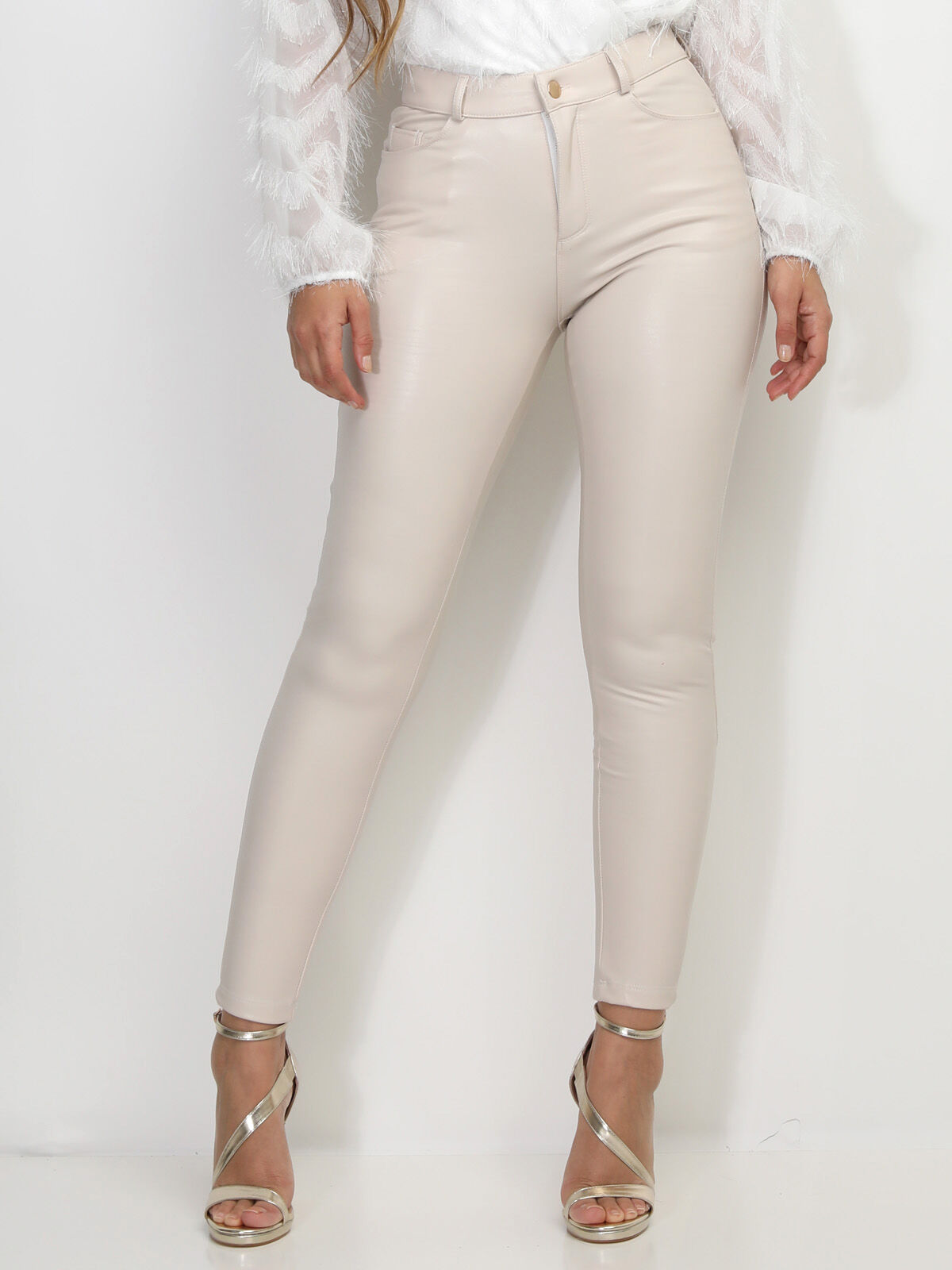 Pantalon skinny en simili- Beige
