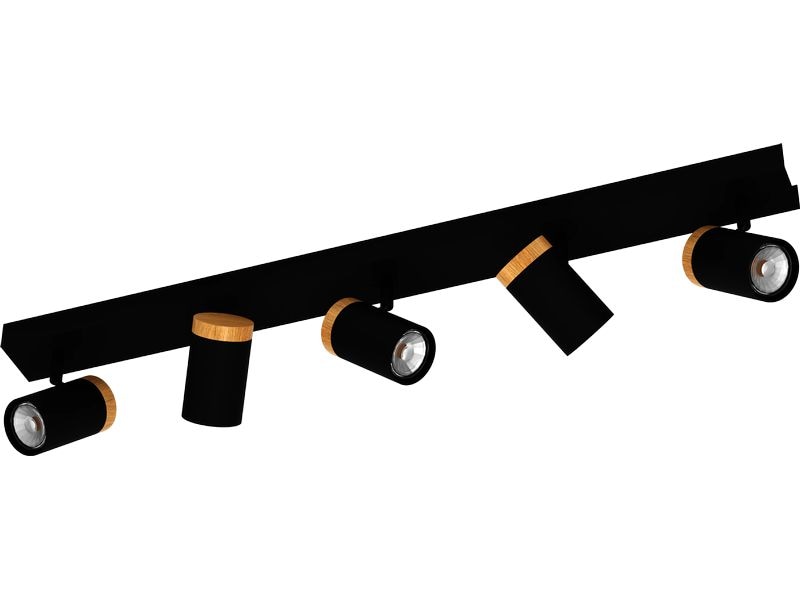 EGLO Leuchten Balkenspot CARTAGENA GU10 5 x 4.5W Schwenkbarer Balkenspot mit Holzdetails und einfacher Leuchtmittelwechsel