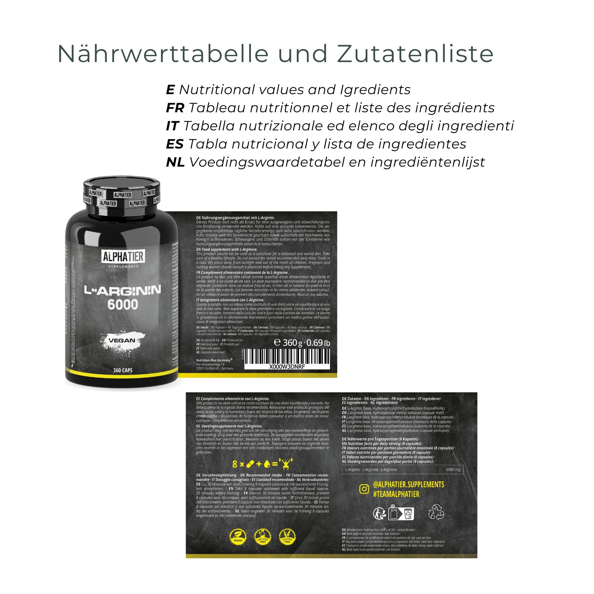 Alphatier L-Arginin Base Kapseln