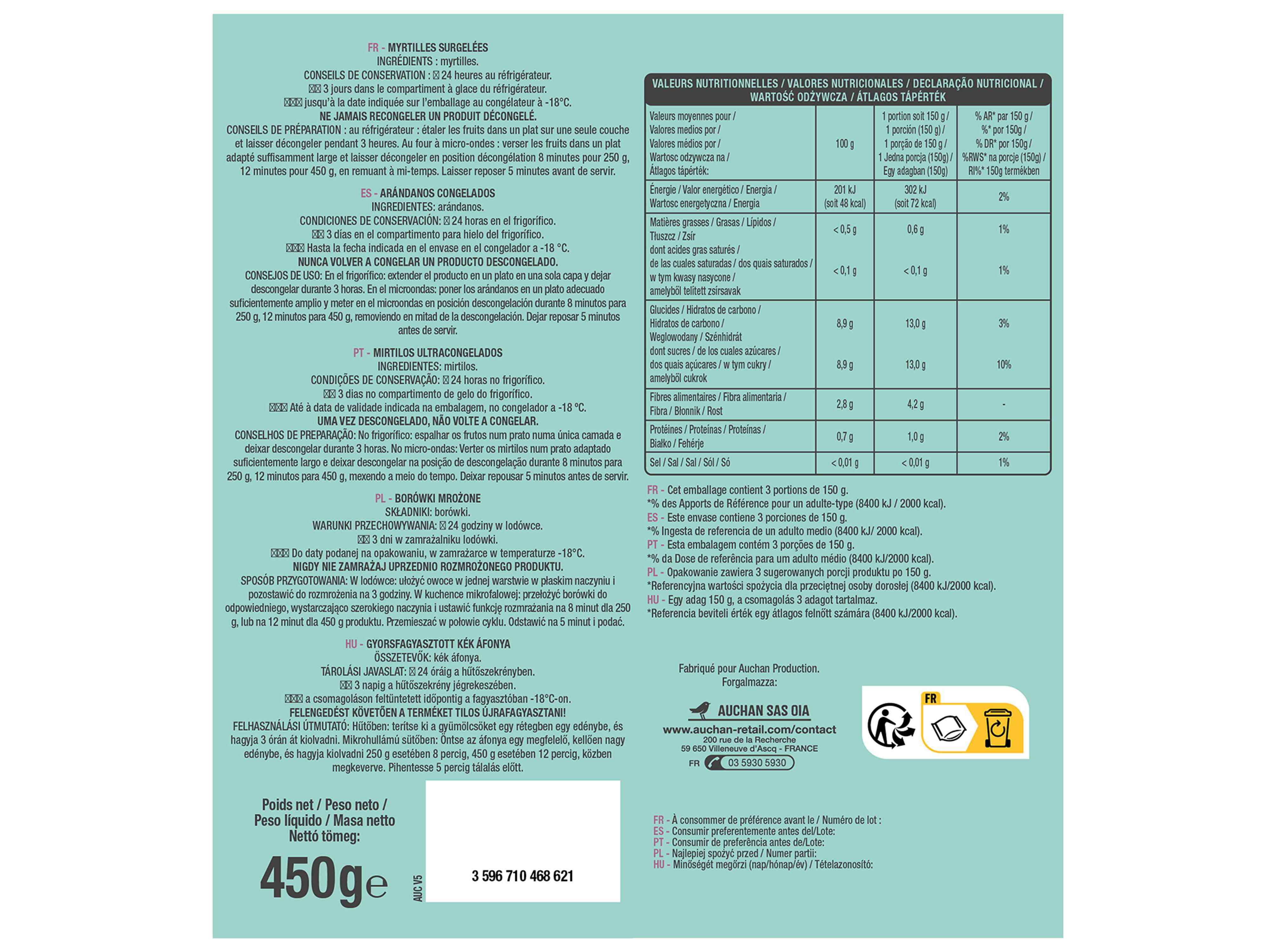 MIRTILOS AUCHAN ULTRACONGELADOS 450G