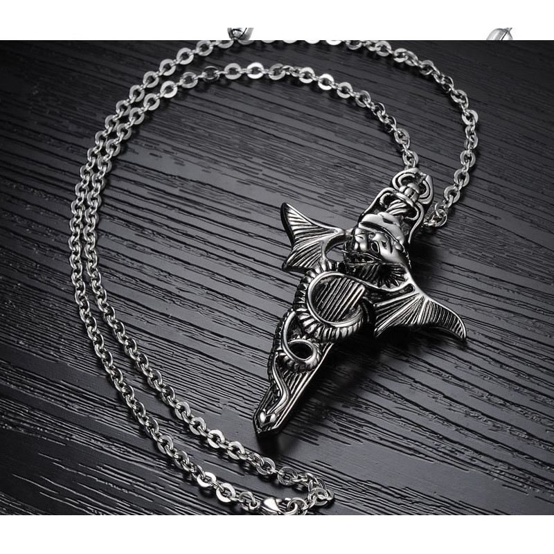 Collier Pendentif Homme Dragon en Acier Inoxydable