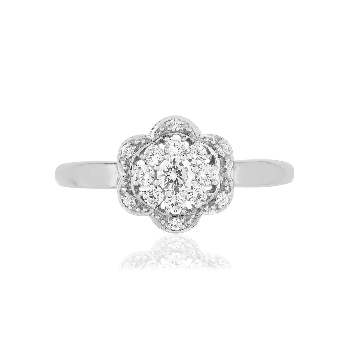 Bague or 375 blanc fleur zirconias