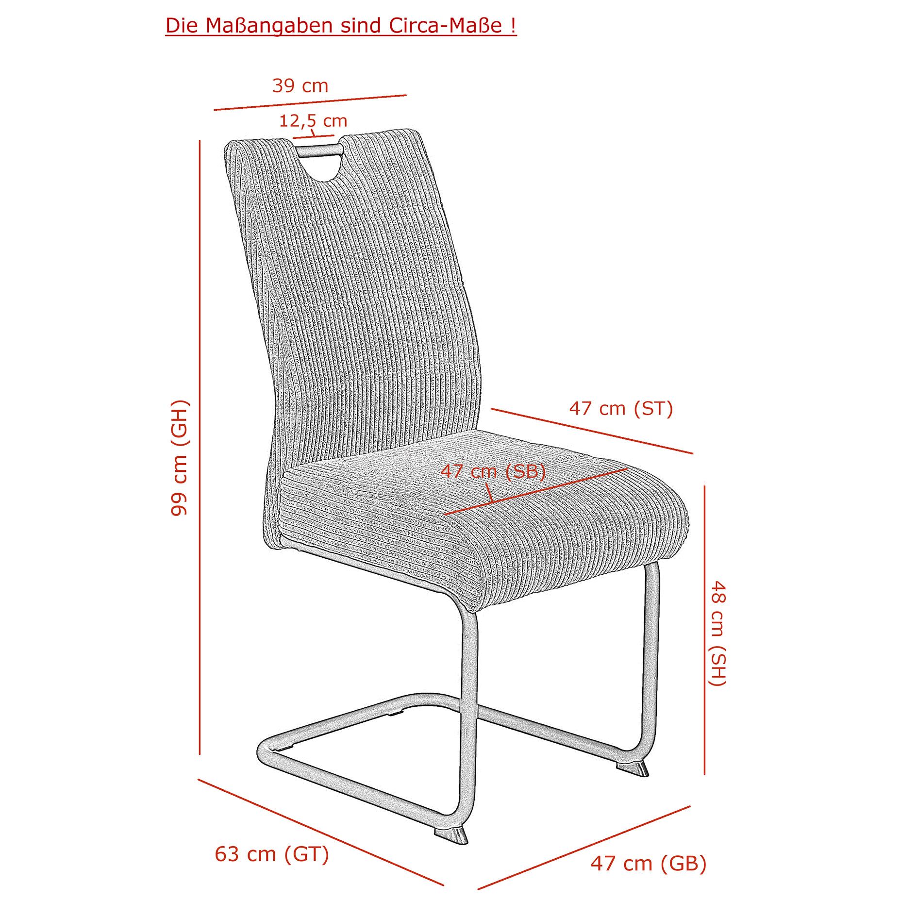 4er-Set Schwingstühle - anthrazit - Cord