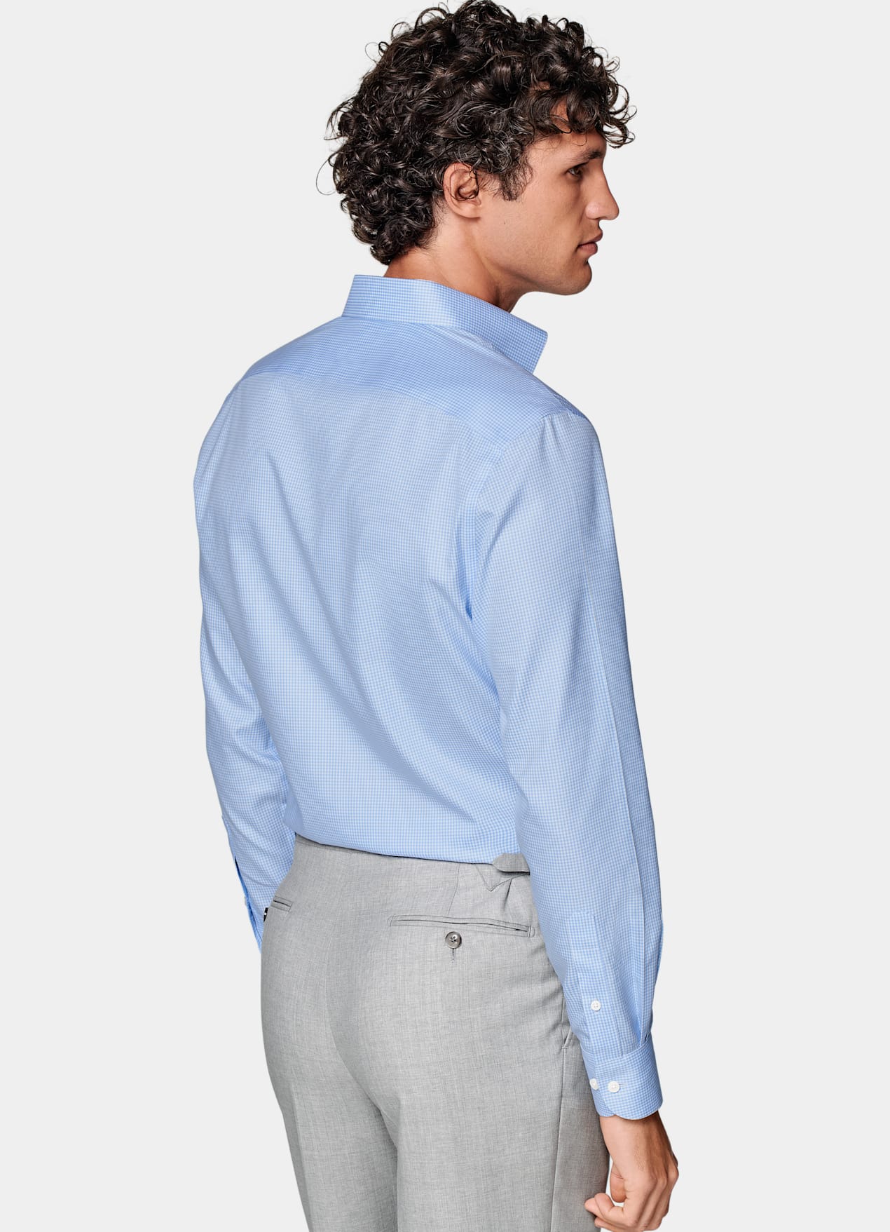 Chemise coupe ajustée en twill bleu clair à carreaux