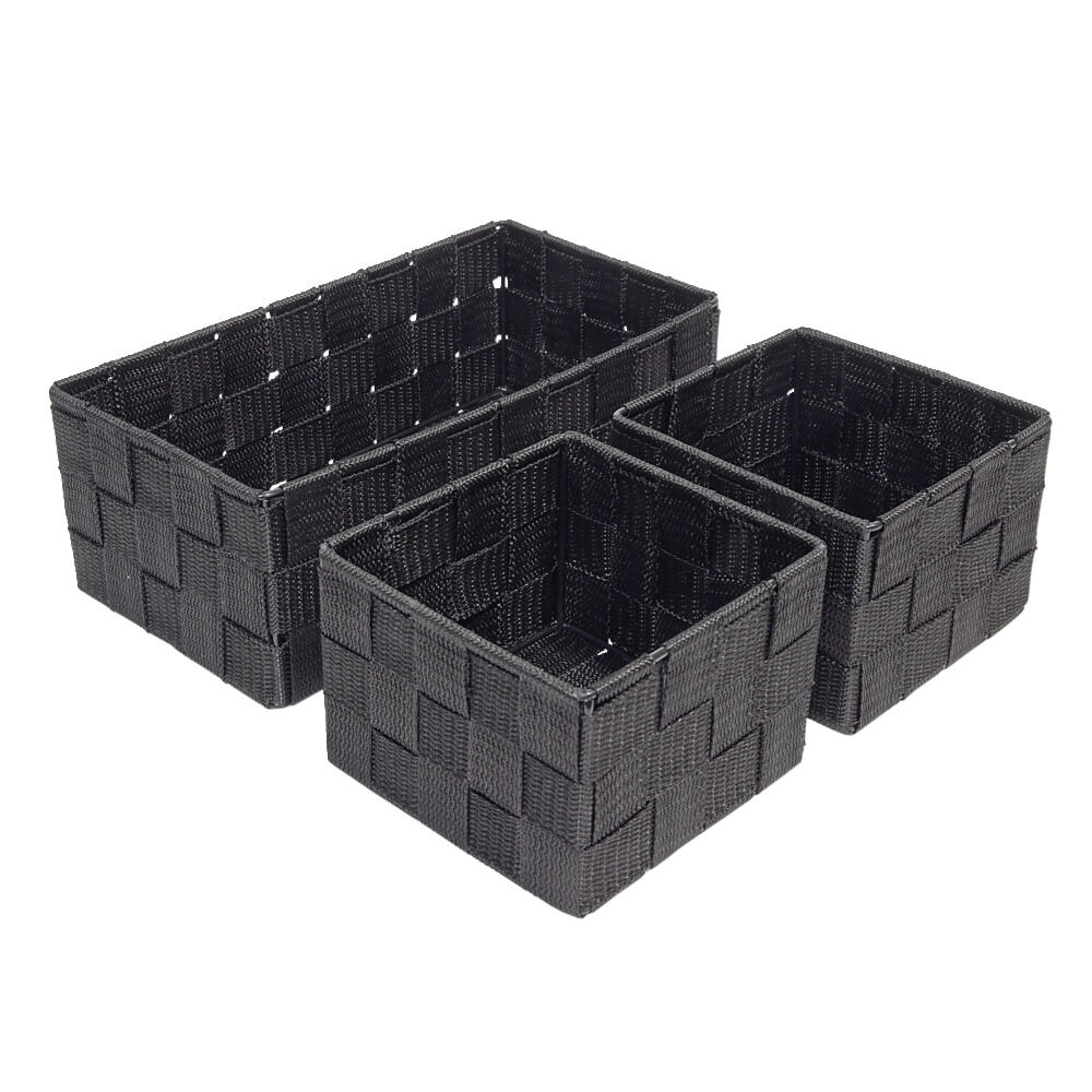 Panière de rangement x3 tissu gris foncé (1 grande et 2 petites)