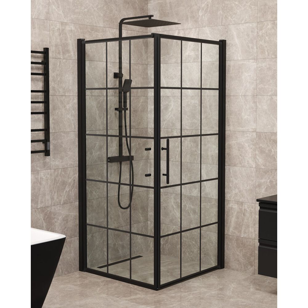 DUSJHJØRNE CAMARGUE SKÄRGÅRD SVART RAMME DØR/VEGG 90X90CM