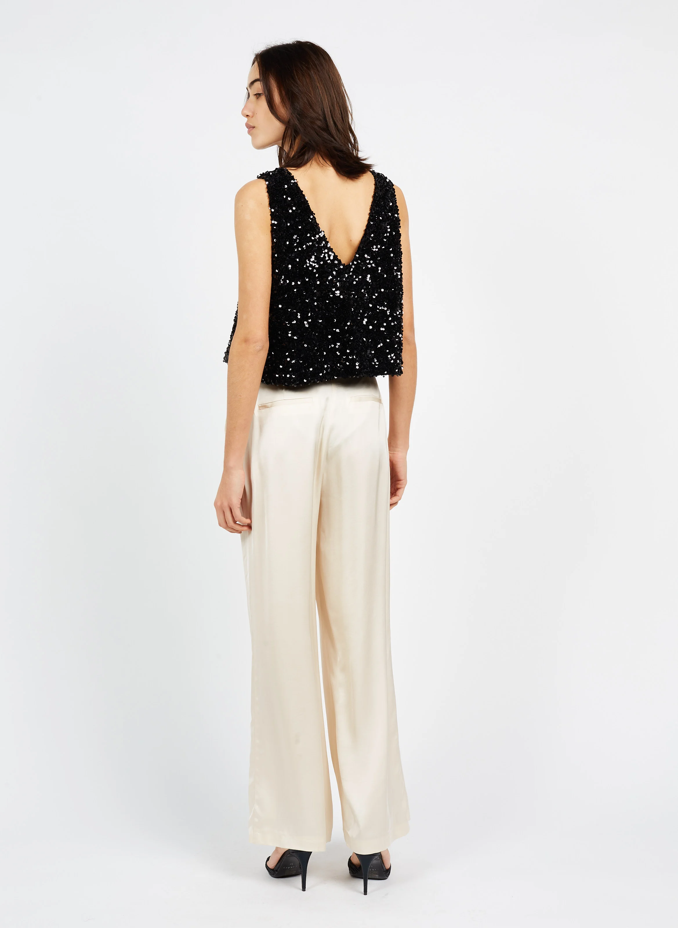 LE CHARLES - Pantalon droit effet satin en viscose | Blanc