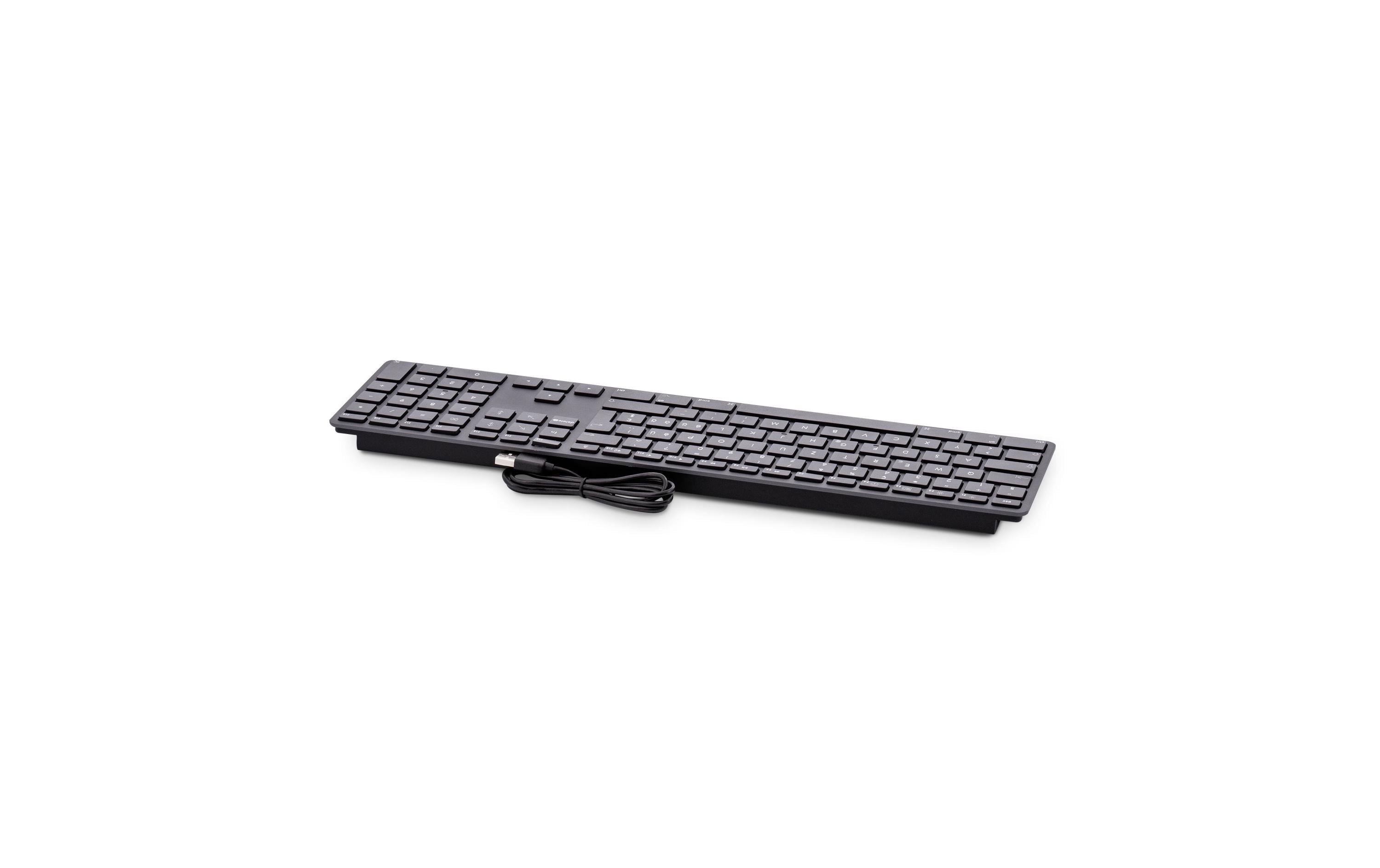 Tastatur KB-1243 Schwarz, Mac CH-Layout mit ZiffernblockElegante Mac-Tastatur mit Aluminiumcover