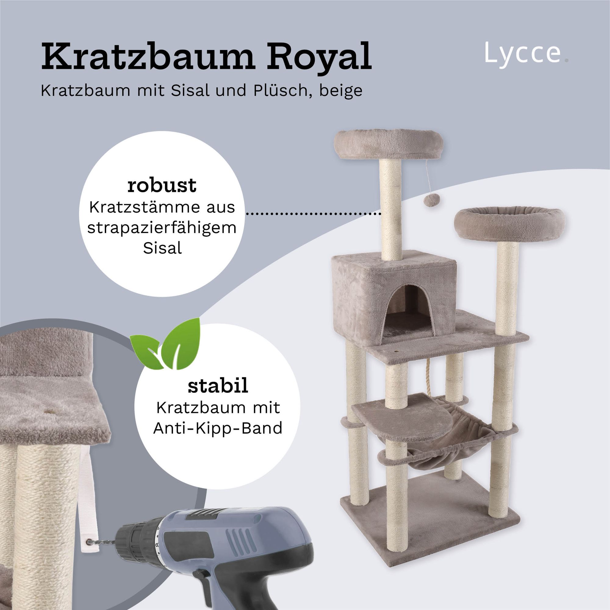 Lycce Kratzbaum ROYAL Katzenbaum mit Höhle und Hängematte, 145 cm