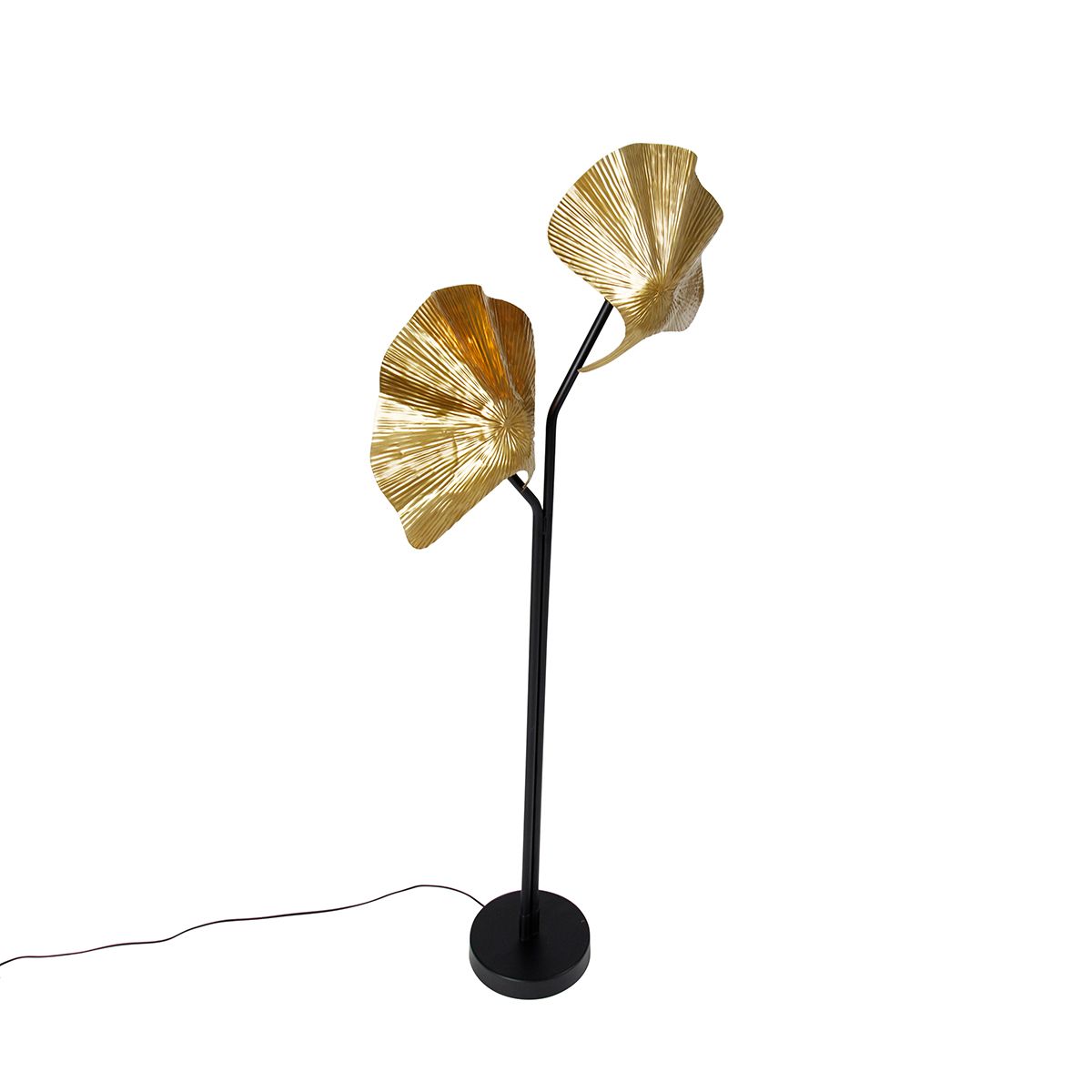 Oosterse vloerlamp messing met zwart 2-lichts - Louka