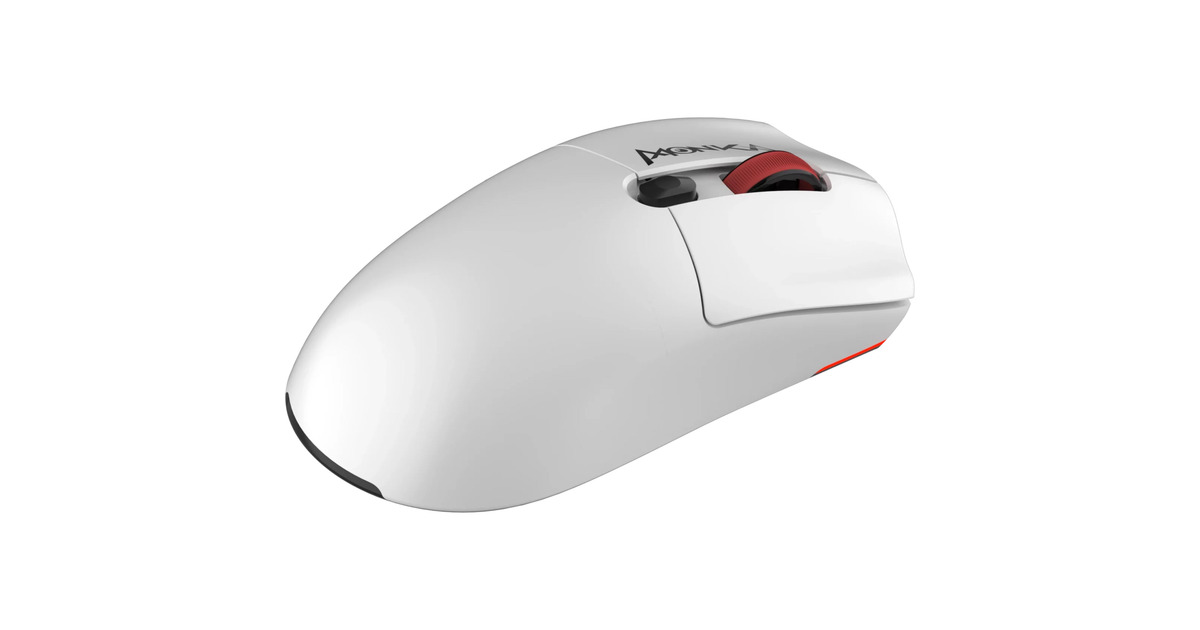 MonkaGuru G995W gaming muis  (Wit/rood, 800 - 26.000 DPI, RGB, 2.4 GHz / Bluetooth / USB)