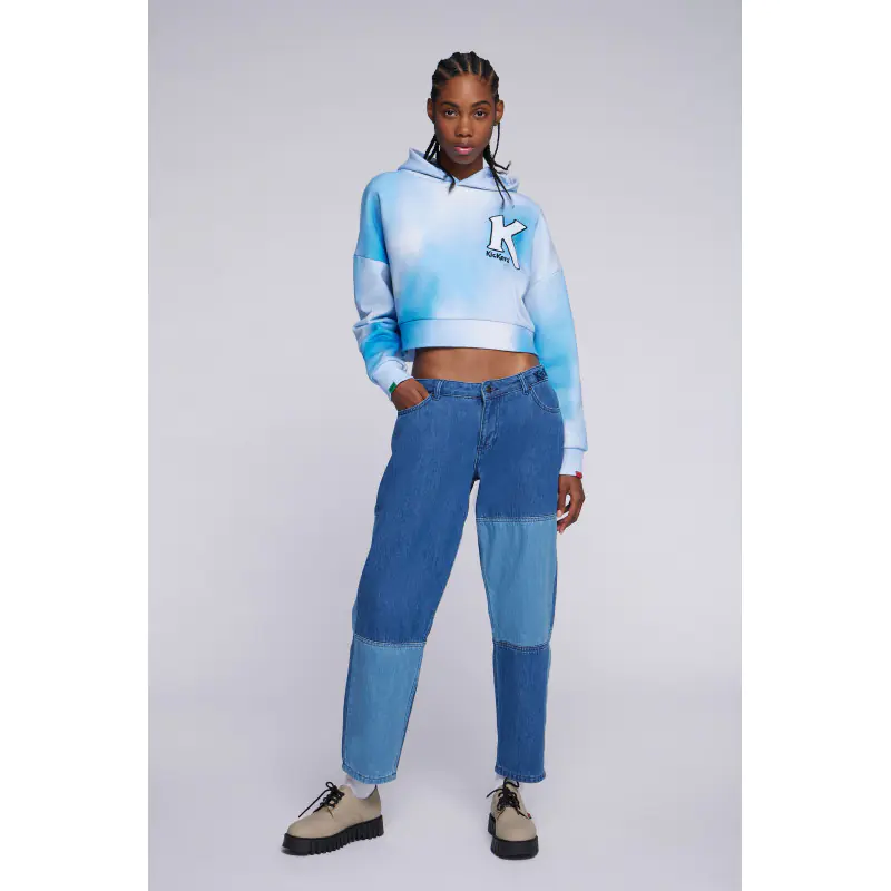 ORGANIC BIG-K CROP HOODIE TIE & DYE BLEU SWEAT Coton Femme