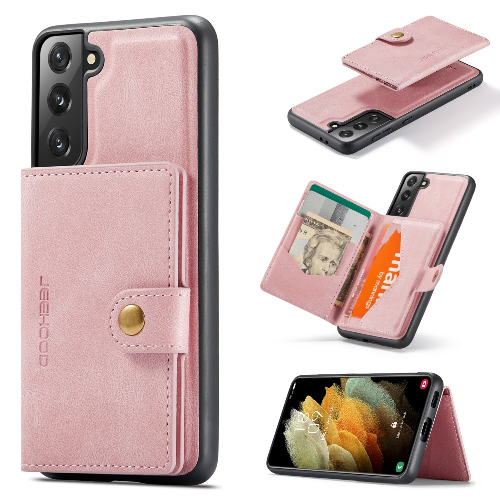 2in1 Samsung Galaxy S21 FE 5G Leder Hülle Wallet   Magnetisches Kreditkartenfach - Rosa