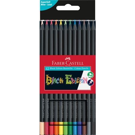 Crayon couleur faber castell triangulaire black edition en bois noir pochette de 12