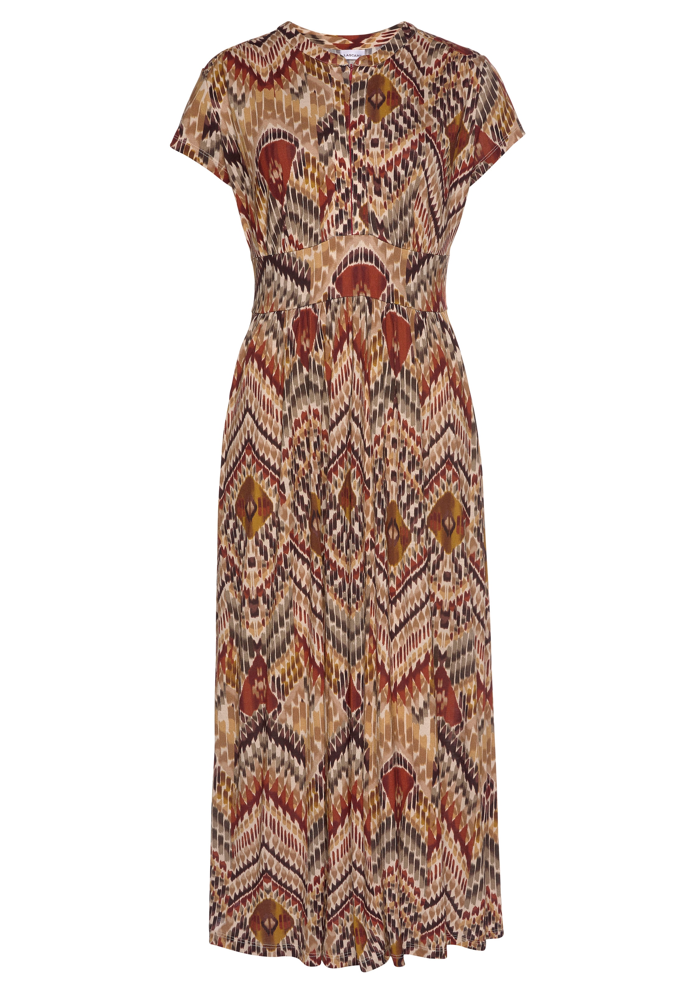 LASCANA Midikleid mit Ethnoprint und Reissverschluss vorne, Sommerkleid, Strandkleid