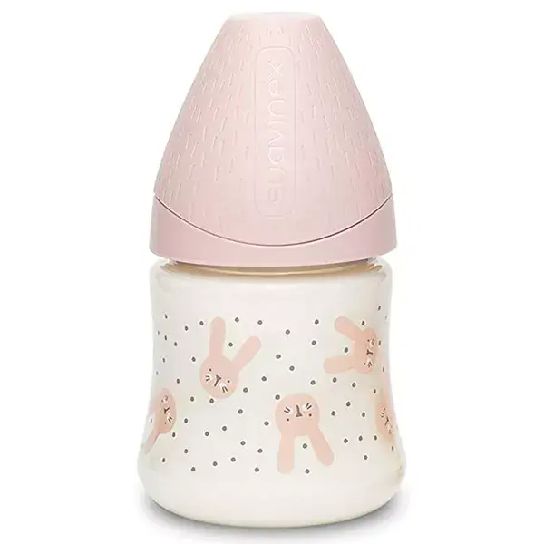 Suavinex Premium Biberon Débit Lent Petit Lapin Rose +0m 150ml
