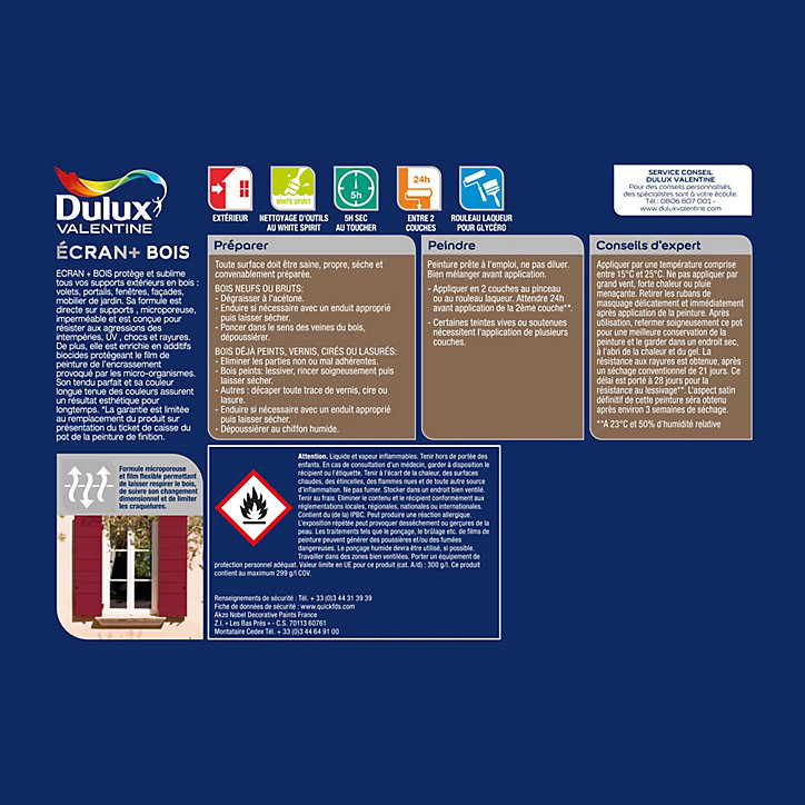 Peinture extérieure Ecran+ bois Dulux Valentine satin noir 500 ml