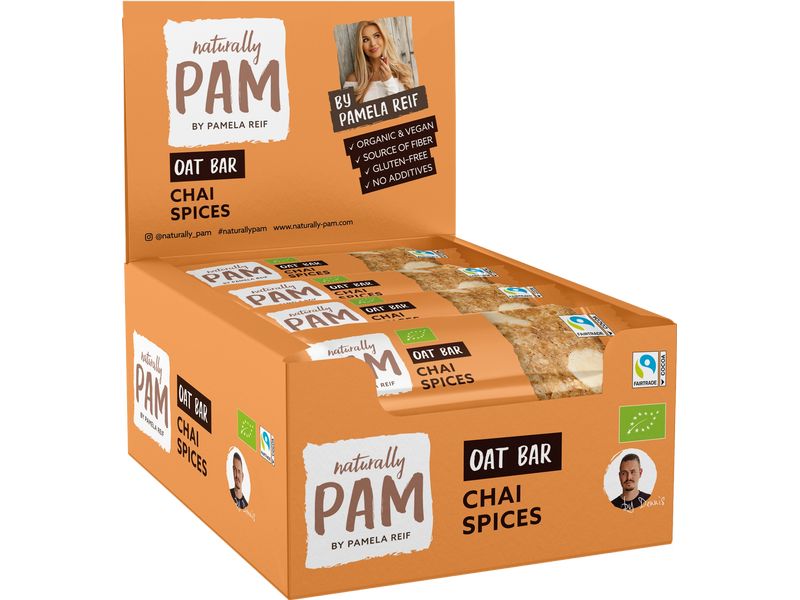 Naturally Pam Riegel Bio Oat Bar – Chai Spices 12 x 40 g Biologisch zertifizierter Haferflockenriegel von Pamela Reif