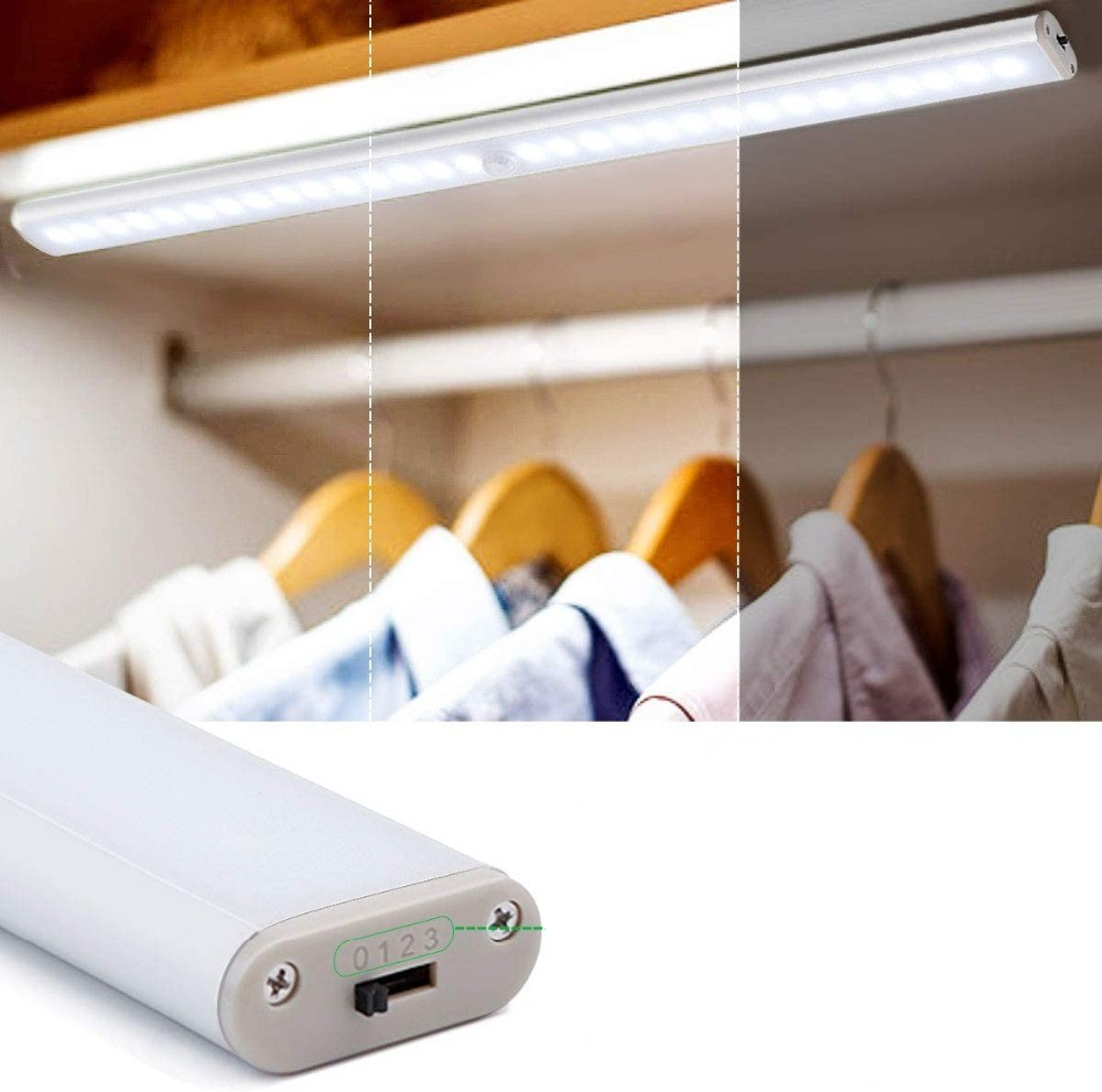 (40cm) 60 LED's Lichtleiste Magnetische USB Leuchte Schrank Beleuchtung mit PIR Bewegungsmelder   Magnet Halterung - Warmweiss