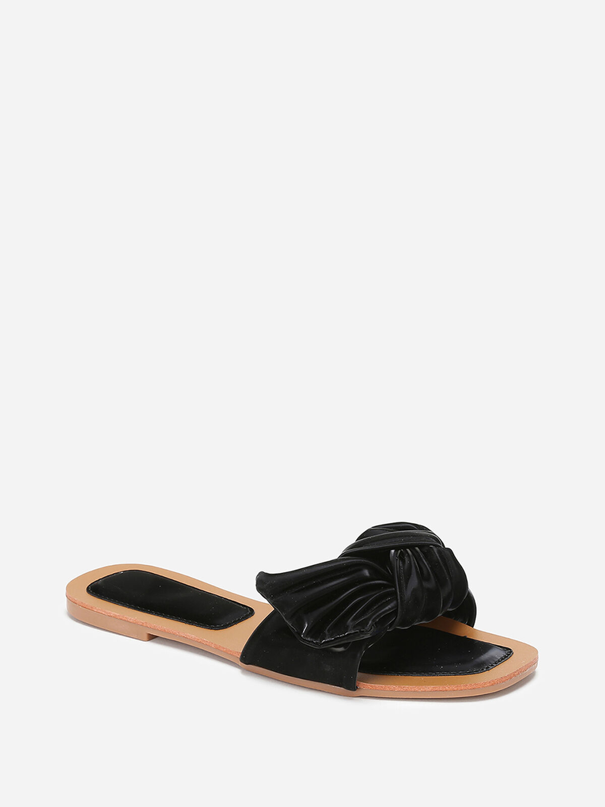 Mules à large bride matelassée et nouée- Noir