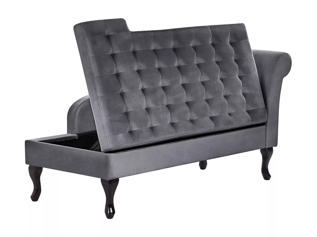 Chaise longue côté droit en velours gris foncé avec rangement PESSAC