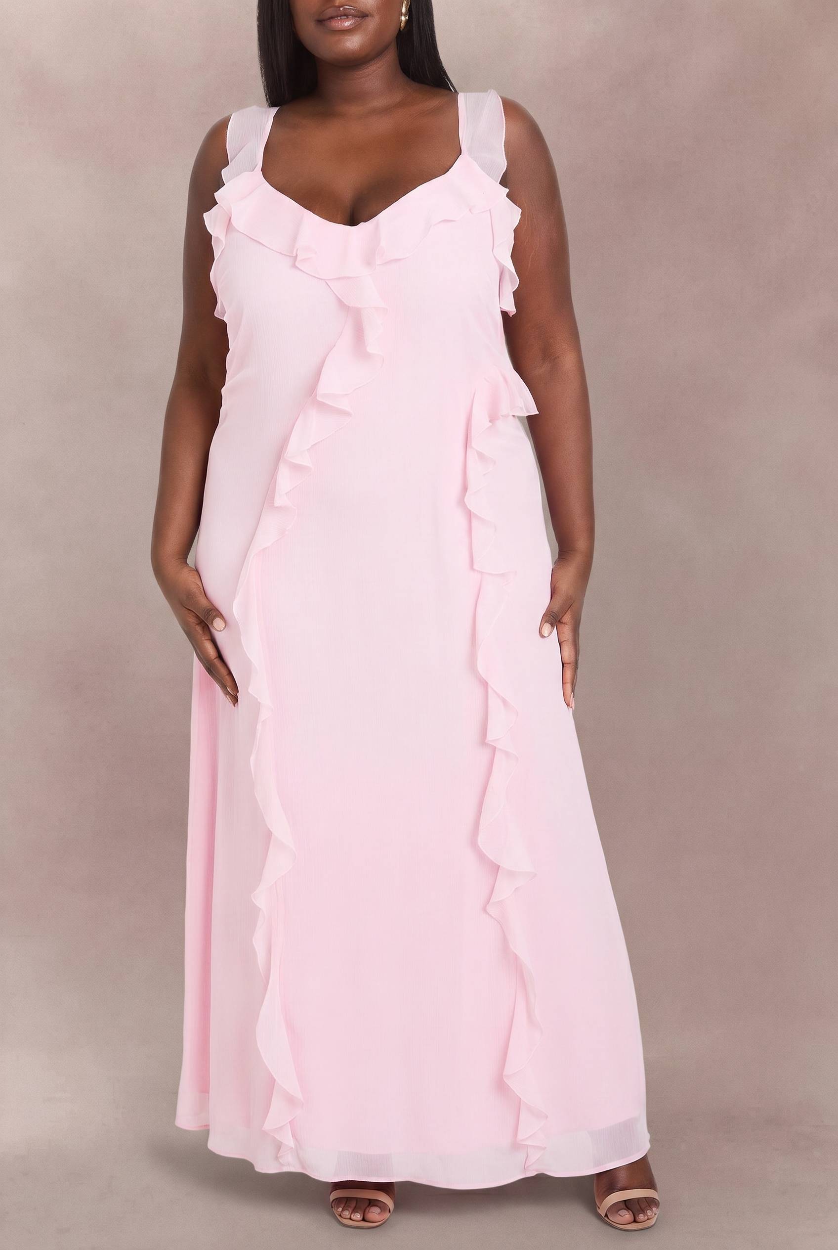 boohoo Robe Longue Grande Taille En Mousseline À Volants Et Bretelles Fines