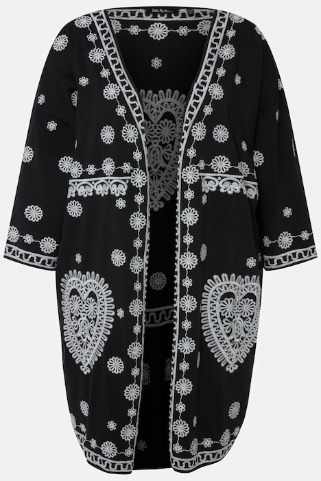 Jacke, Stickereien, Oversized, offene Form, 3/4-Arm
