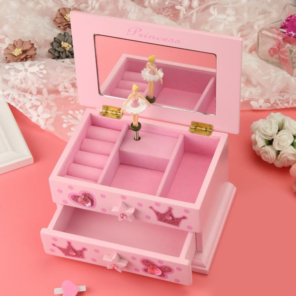 (17x11cm) 2in1 Holz Kinder Spieluhr Schmuck Kästchen Schatulle Home Dekoration - Ballerina