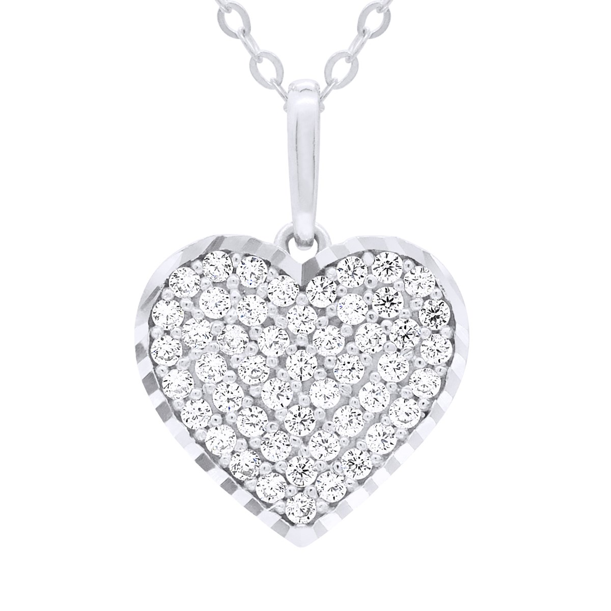 Collier - Ornées d'un Pendentif Coeur serti d' Oxydes de Zirconium - Or Blanc