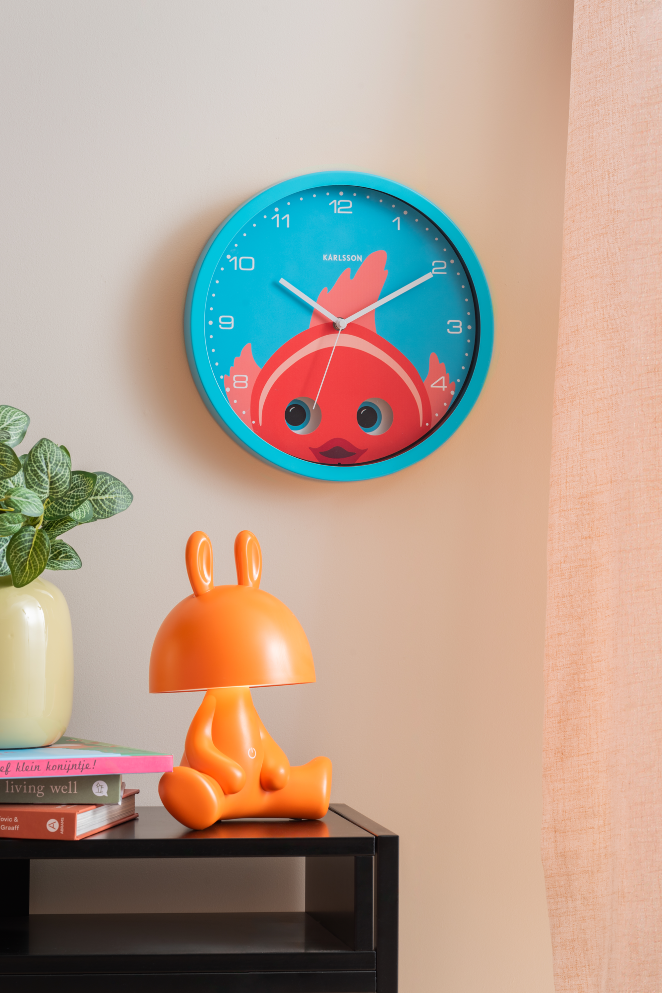 Wall clock Peekaboo Bunny dark green