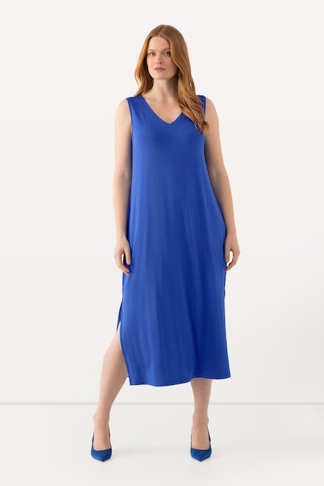 Slinky-Midikleid, A-Linie, V-Ausschnitt, ärmellos