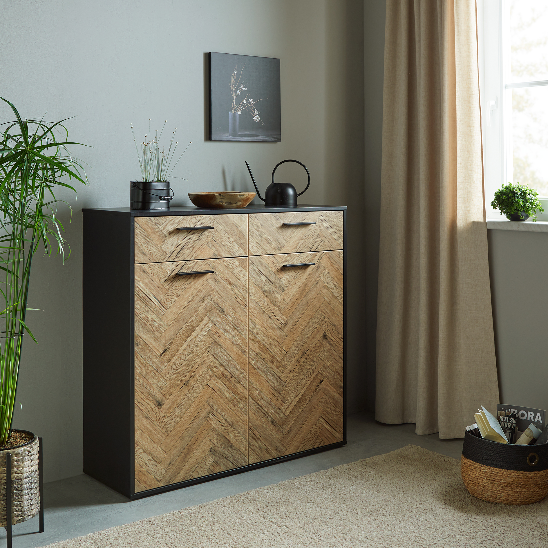 Kommode - Spika Eiche - anthrazit - 110 cm breit
