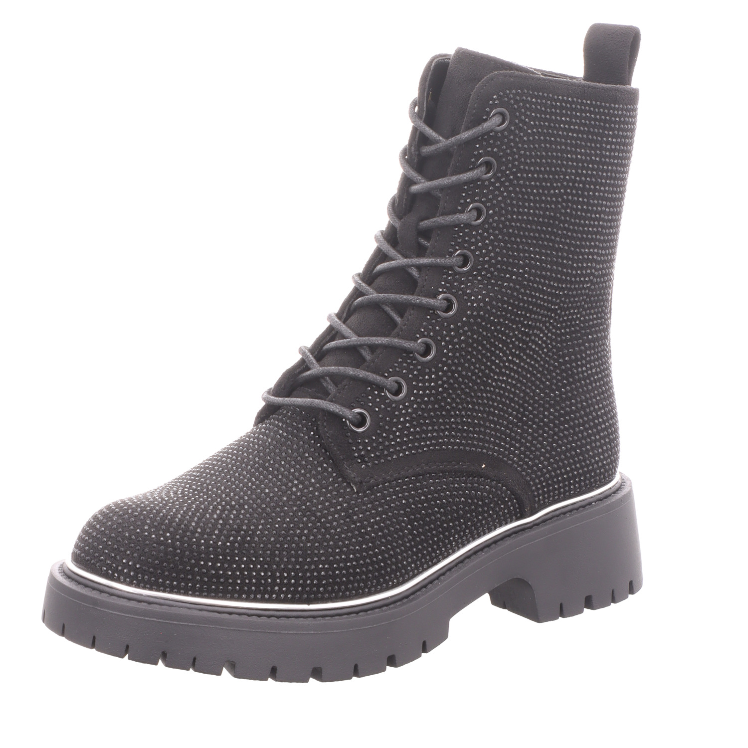 2GO Fashion Damen-Schnürstiefelette Schwarz-Silber