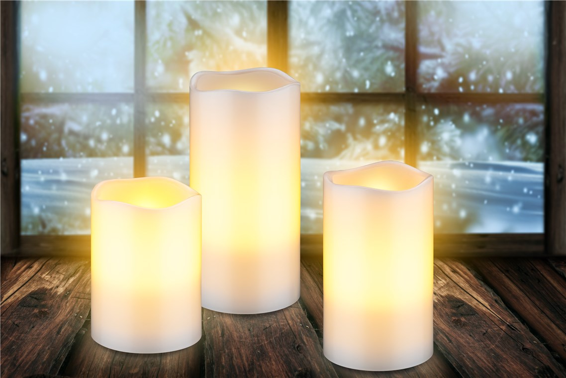 (3er Set) Echtwachs LED Kerze Home Deko Stimmungsleuchte inkl. Fernbedienung Batteriebetrieben (74368) - Warmweiss