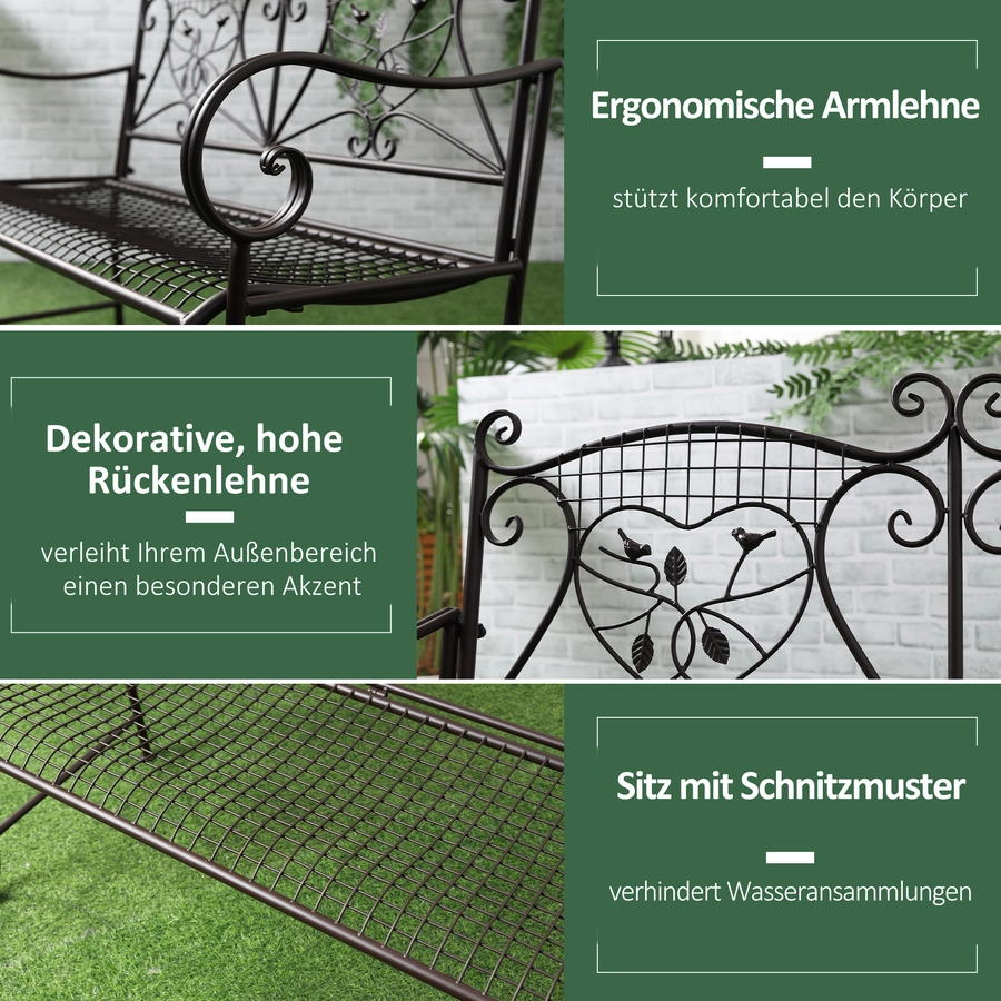 Outsunny Gartenbank mit Rückenlehne braun