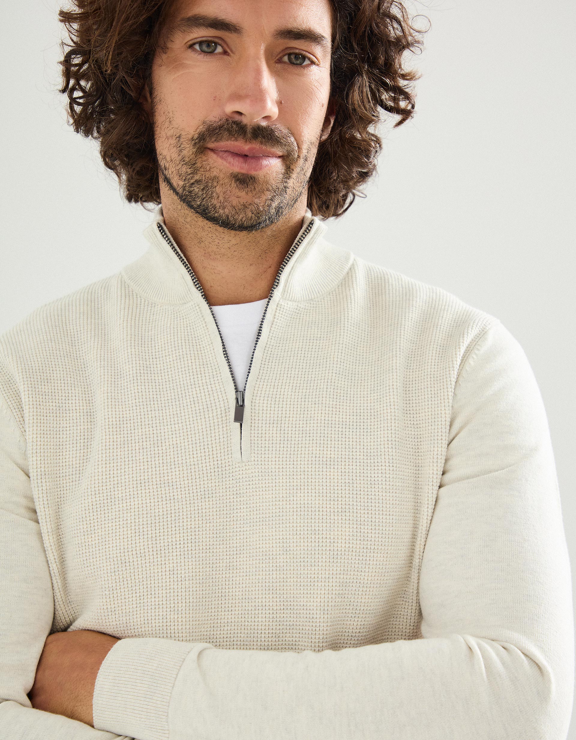 Camisola com Fecho, Homem, Bege