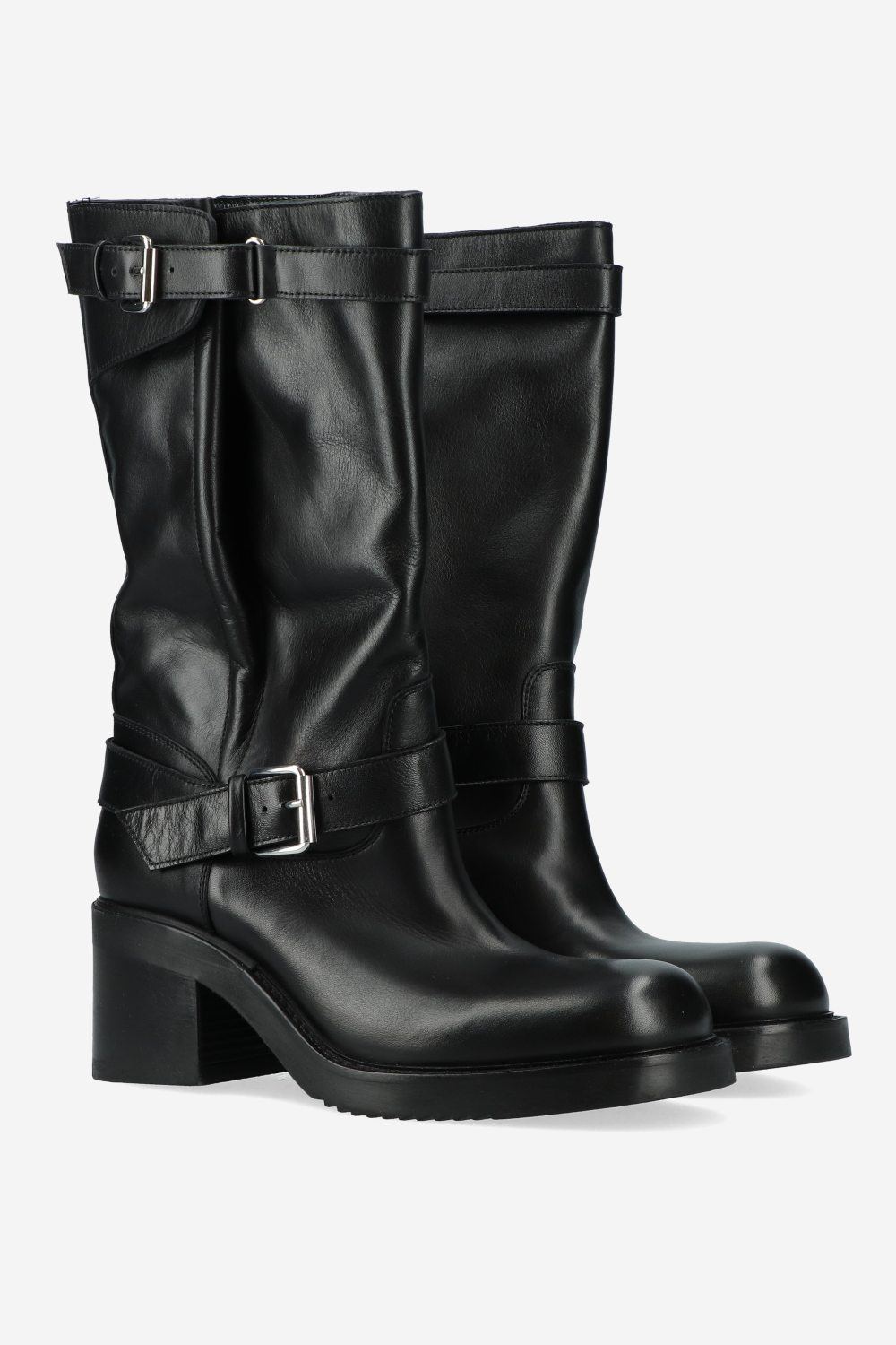 Chunky leather buckle boots