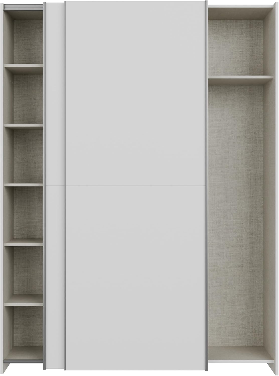 Forte Home Nook Mehrzweckschrank 150 40, moderner Schwebetürenschrank mit 2 Türen, Flur, Holzwerkstoff, Weiß, 150,1 cm breit x 210 cm hoch x 39,1 cm tief